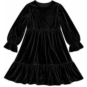OVS Italy Black Velvet Tiered Dress Long Sleeve Stretch Babydoll Women’s L